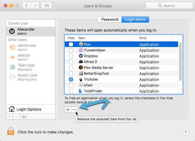 How to change startup items on my mac